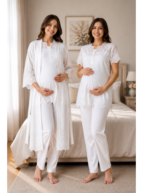 Effortt 9024 EKRU KETEN Sabahlıklı Lohusa Pijama Takımı
